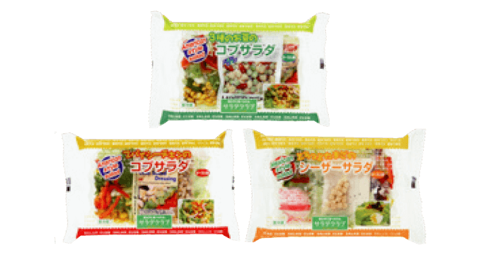 3種のお豆のコブサラダ スパイシーチキンのコブサラダ とろっとたまごのシーザーサラダ