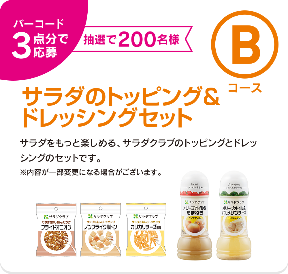 バーコード2点分で応募 Bコース サラダのトッピングセット