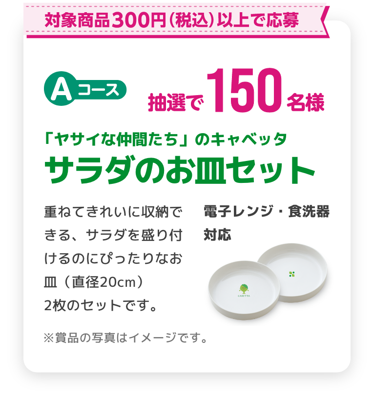 対象商品合計300円以上で応募 抽選で150名様 サラダのお皿セット