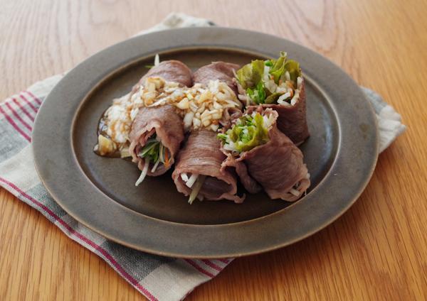 牛しゃぶ巻きサラダ香味ドレッシングがけ