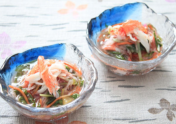 しゃきしゃき野菜とカニカマのさっぱり煮びたし