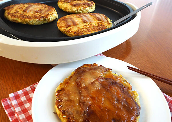 ホットプレートで作る！千切りキャベツたっぷりお好み焼き