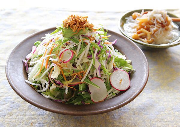 水菜や大根のサラダなめこしらすおろしがけ レシピ サラダクラブ