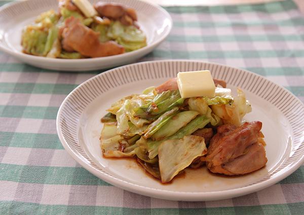 鶏とキャベツのペパーしょうゆ炒めバター風味