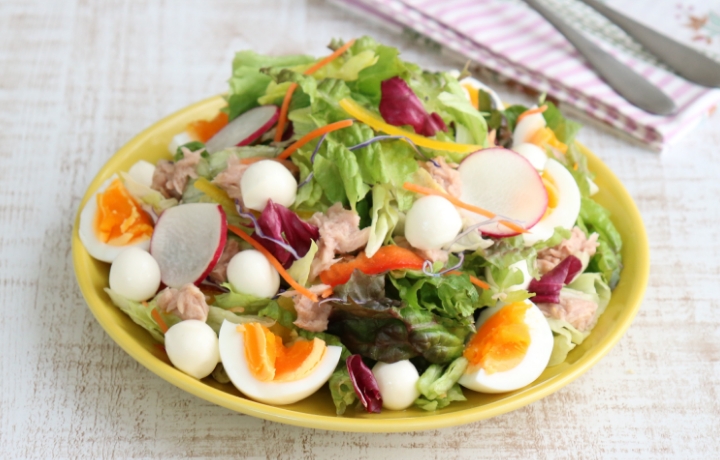 10種の野菜とたんぱく質の彩りサラダ 写真